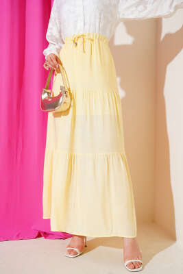 Pazarium - Boncuk İp Detaylı Etek Sarı
