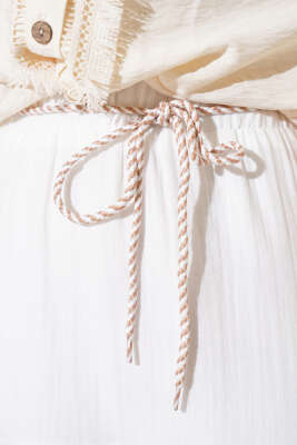 Garnili İp Kuşaklı Etek Ekru - Thumbnail