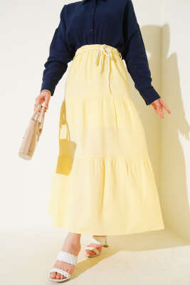 Garnili İp Kuşaklı Etek Sarı - Thumbnail