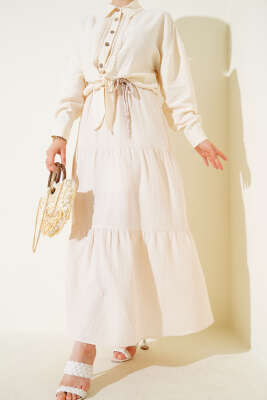 Pazarium - Garnili İp Kuşaklı Etek Taş