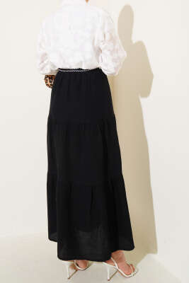 Garnili İp Kuşaklı Etek Siyah - Thumbnail