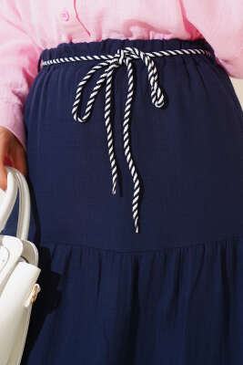 Garnili İp Kuşaklı Etek Lacivert - Thumbnail