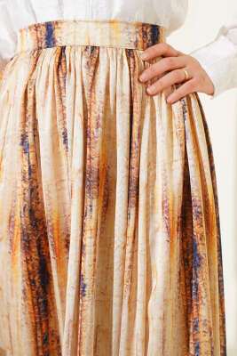 Desenli Pileli Saten Etek Sarı - Thumbnail