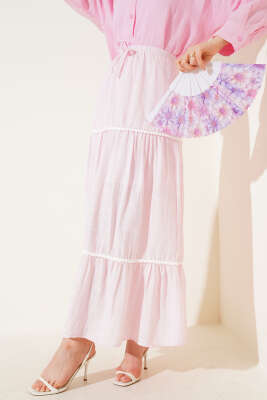 Pazarium - Mini Pon Pon Detaylı Etek Pembe