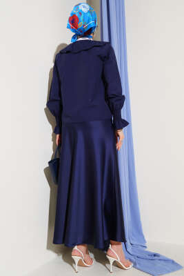 Bebe Yaka Nakışlı Bağlamalı Bluz Lacivert - Thumbnail