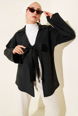 Pazarium - Kalın İp Bağcıklı Kimono Siyah
