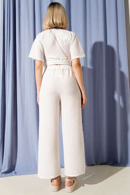 Yandan Bağlamalı Crop İkili Takım Beyaz - Thumbnail