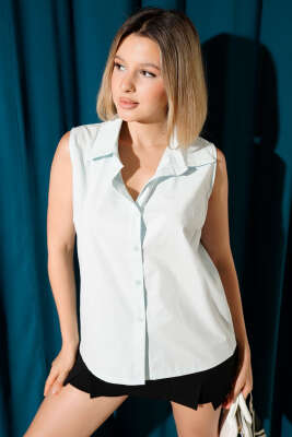 Pazarium - Sıfır Kol Kısa Gömlek Bebe Mavi