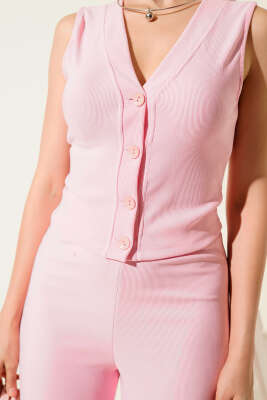 Fitilli Yelekli İkili Takım Pembe - Thumbnail