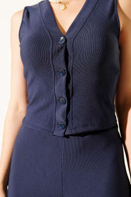 Fitilli Yelekli İkili Takım Lacivert - Thumbnail