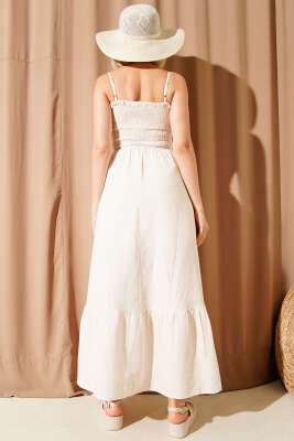 Gipeli İp Askılı Müslin Elbise Bej - Thumbnail