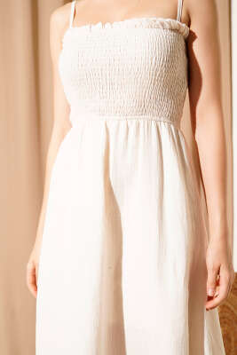 Gipeli İp Askılı Müslin Elbise Bej - Thumbnail