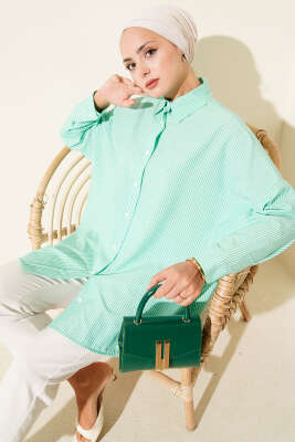 Çizgili Basic Oversize Gömlek Benetton - Thumbnail