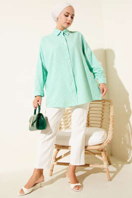 Çizgili Basic Oversize Gömlek Benetton - Thumbnail