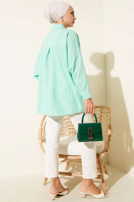 Çizgili Basic Oversize Gömlek Benetton - Thumbnail