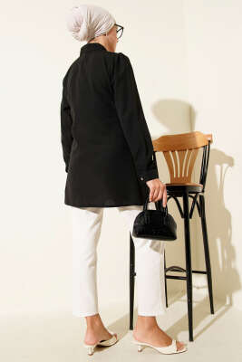 Düğmeli Yandan Bağlamalı Gömlek Siyah - Thumbnail