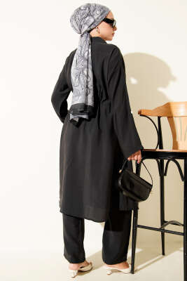 Çift Cepli Tensel İkili Takım Siyah - Thumbnail