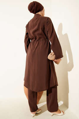 Çift Cepli Tensel İkili Takım Kahve - Thumbnail