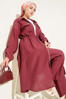 Çift Cepli Tensel İkili Takım Bordo - Thumbnail