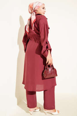 Çift Cepli Tensel İkili Takım Bordo - Thumbnail