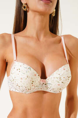 Çiçek Desenli Destekli Sütyen Somon - Thumbnail