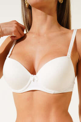 Pazarium - Desteksiz Kendinden Desenli Sütyen Ekru