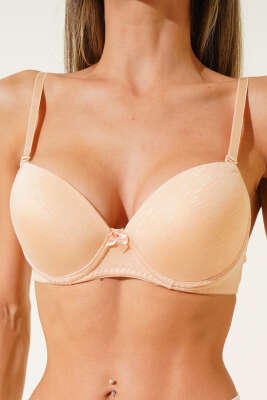 Pazarium - Desteksiz Kendinden Desenli Sütyen Ten