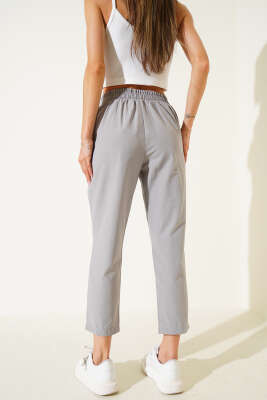 Beli Lastikli İp Bağcıklı Pantolon Gri - Thumbnail