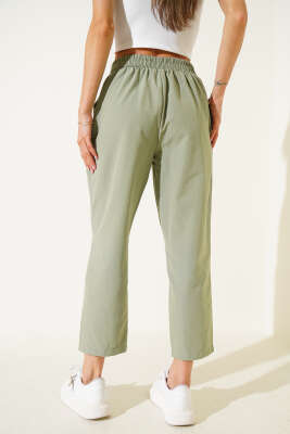 Beli Lastikli İp Bağcıklı Pantolon Haki - Thumbnail