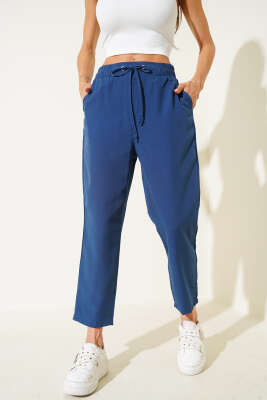 Beli Lastikli İp Bağcıklı Pantolon Indıgo - Thumbnail