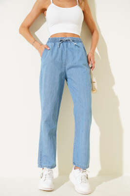 Pazarium - Cepli Beli Bağlamalı Pantolon Kot