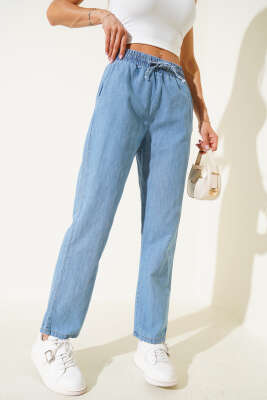 Cepli Beli Bağlamalı Pantolon Kot - Thumbnail