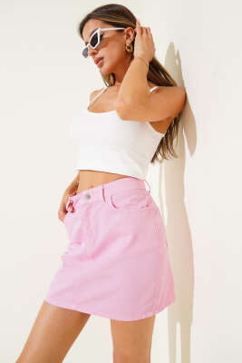 Pazarium - Basic Kısa Etek Pembe