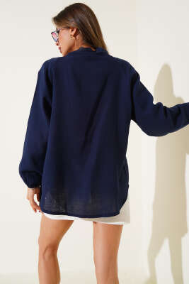 Basic Kimono Lacivert - Thumbnail