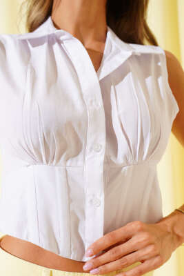 Arka Gipeli Kısa Gömlek Beyaz - Thumbnail