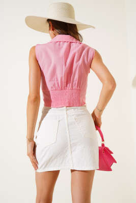 Arka Gipeli Kısa Gömlek Pembe - Thumbnail