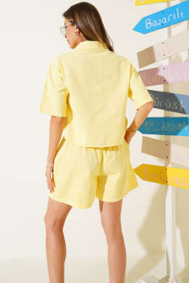 Çıtçıt Düğmeli Şortlu Kot İkili Takım Sarı - Thumbnail