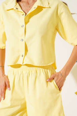 Çıtçıt Düğmeli Şortlu Kot İkili Takım Sarı - Thumbnail