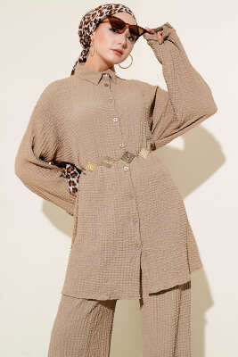 Pazarium - Gofre Desenli İkili Takım Camel