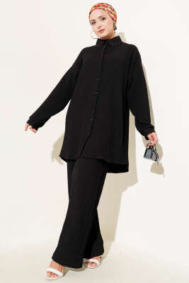 Pazarium - Gofre Desenli İkili Takım Siyah