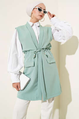 Pazarium - Sahte Cepli Tünelli Yelek Çağla Yeşili