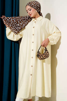 Pazarium - Tahta Düğmeli Uzun Tunik Sarı