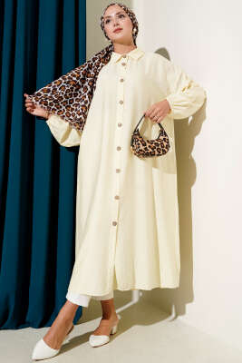 Tahta Düğmeli Uzun Tunik Sarı - Thumbnail