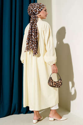 Tahta Düğmeli Uzun Tunik Sarı - Thumbnail