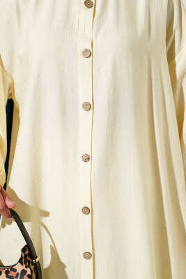 Tahta Düğmeli Uzun Tunik Sarı - Thumbnail