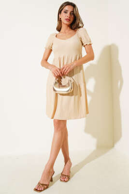 Pazarium - Bürümcük Balon Kol Elbise Taş