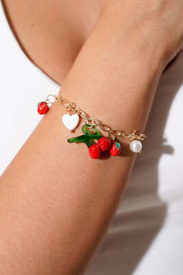 Pazarium - Vişne Detaylı Bileklik Gold