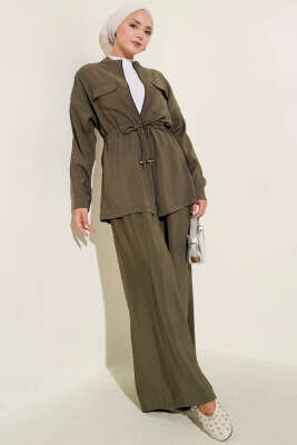 Pazarium - Fermuarlı Beli Tünelli İkili Takım Haki
