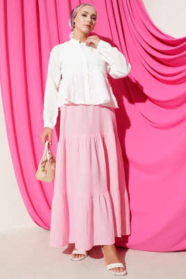 Dantel Detaylı Kısa Bluz Ekru - Thumbnail