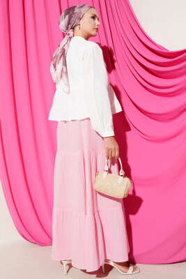 Dantel Detaylı Kısa Bluz Ekru - Thumbnail